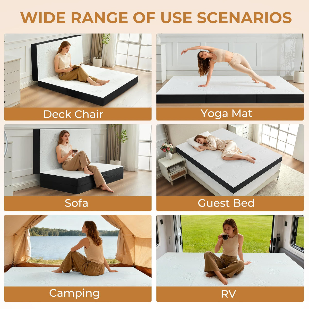 4 Inch Full Size Foldable Memory Foam Trifold Mattress L8577