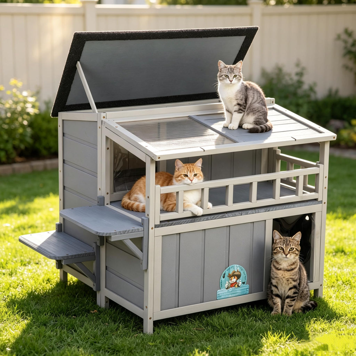 2-Tier Weatherproof Wooden Outdoor Cat House O88818