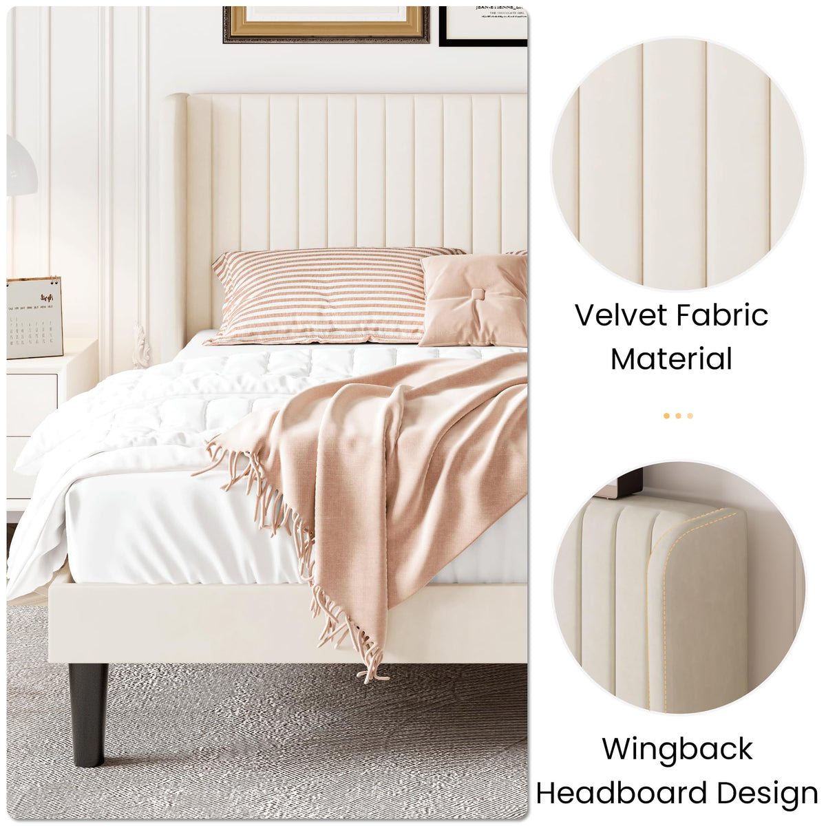 Queen Size Cream Velvet Bed Frame R22302
