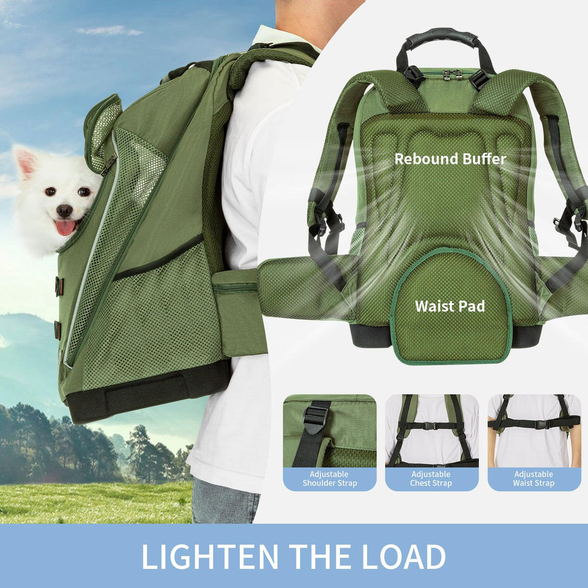 Green Pet Dog Carrier Backpack with Large Ventilations D439