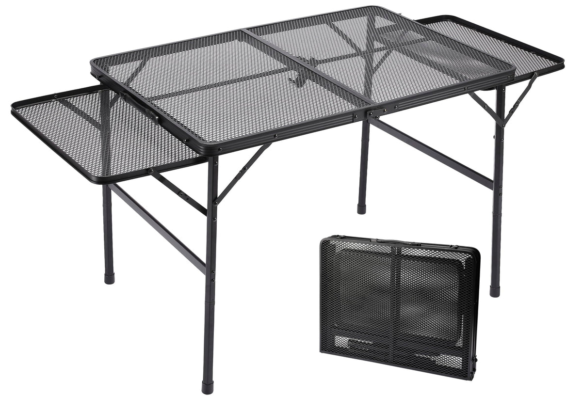 Black 4.4 FT Folding Camping Table with 2 Wing Panels I56900