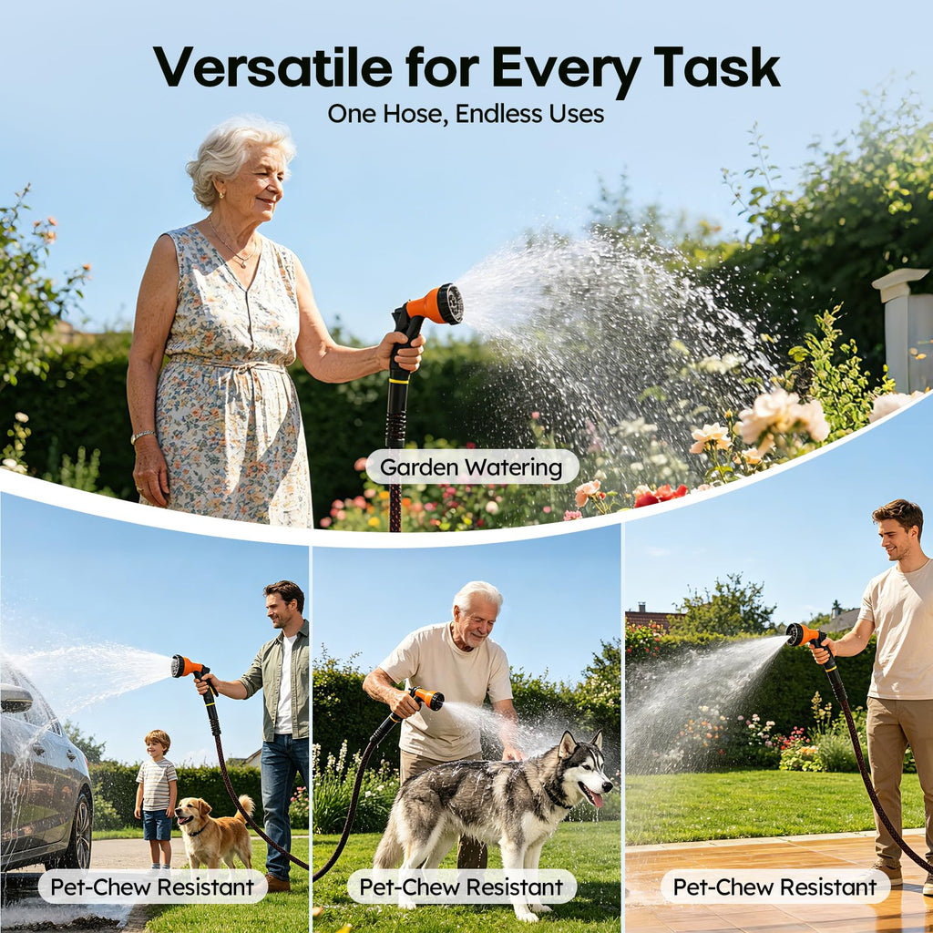 3/4" Flexible Non-Expandable Garden Hose with 10 Function Nozzle, 100ft O786
