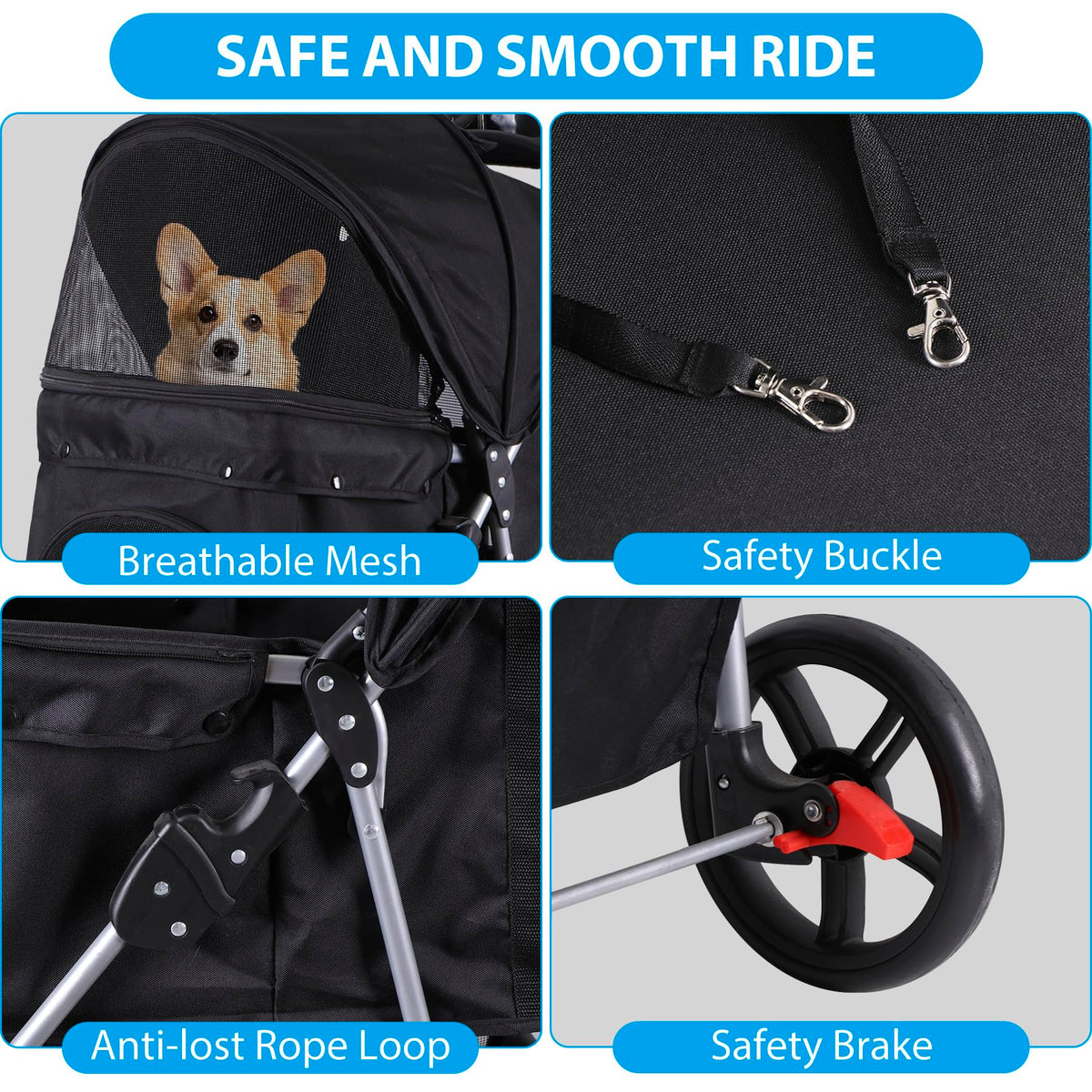 Foldable Pet Stroller with Weather Cover, Storage Basket and Cup Holder D19724
