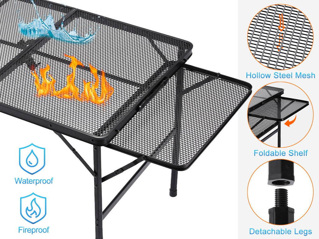 Black 4.4 FT Folding Camping Table with 2 Wing Panels I56900