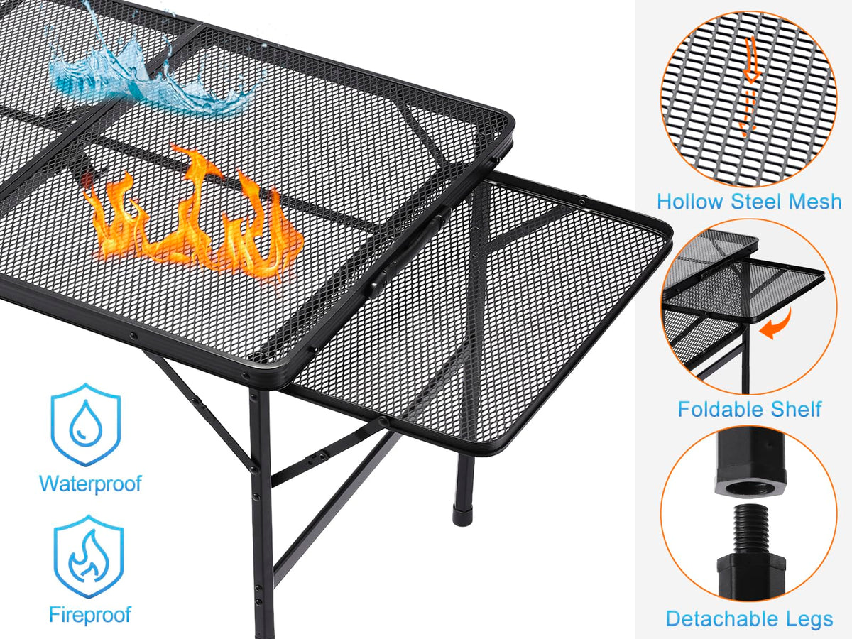 Black 4.4 FT Folding Camping Table with 2 Wing Panels I56900