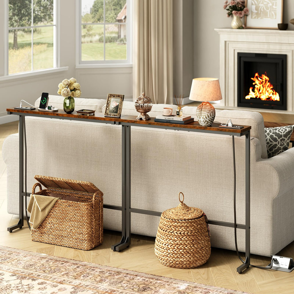 63 Inch Narrow Console Table with 2 Power Outlets R93833