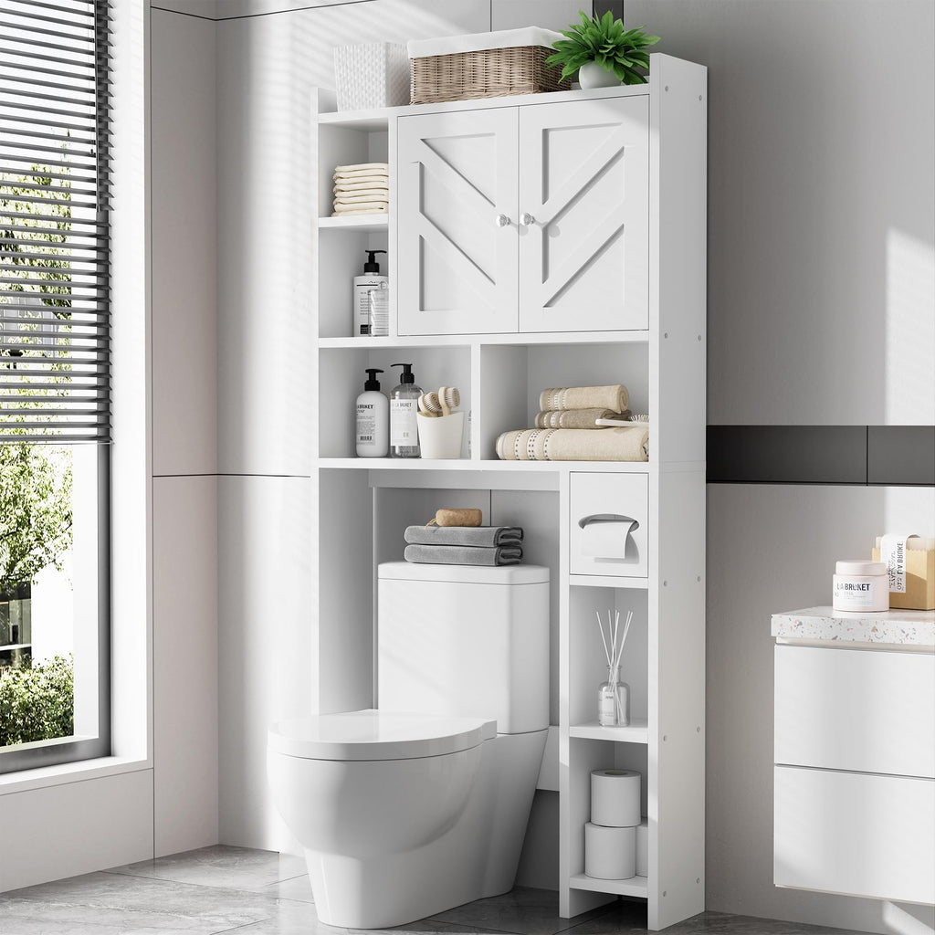 White Over the Toilet Storage Cabinet with Adjustable Shelf U76138