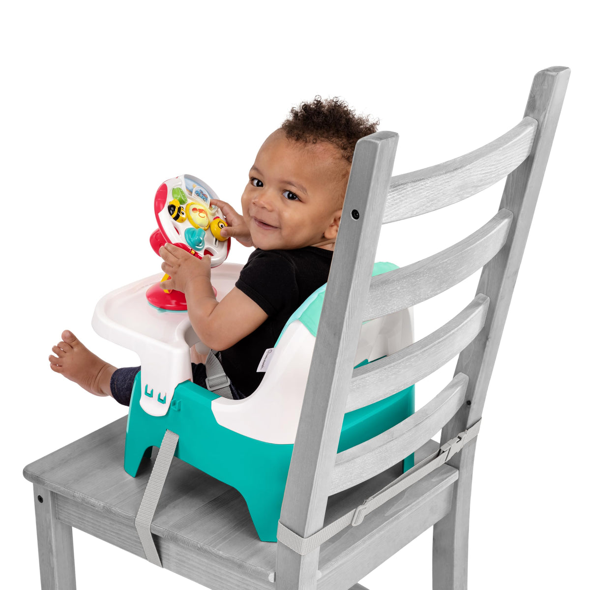 2 in 1 Compact Booster Feeding Seat with Musical Steering Wheel Toy Q119900