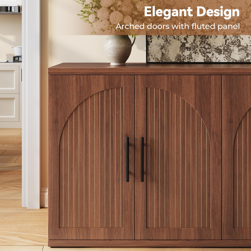 63" Fluted Walnut Credenza with Adjustable Shelf W382
