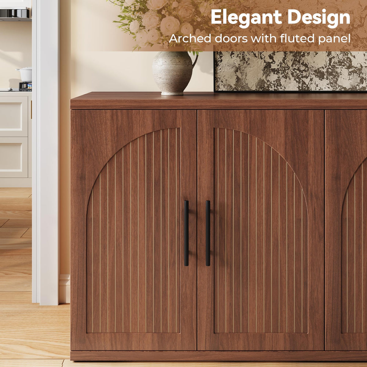 63" Fluted Walnut Credenza with Adjustable Shelf W382