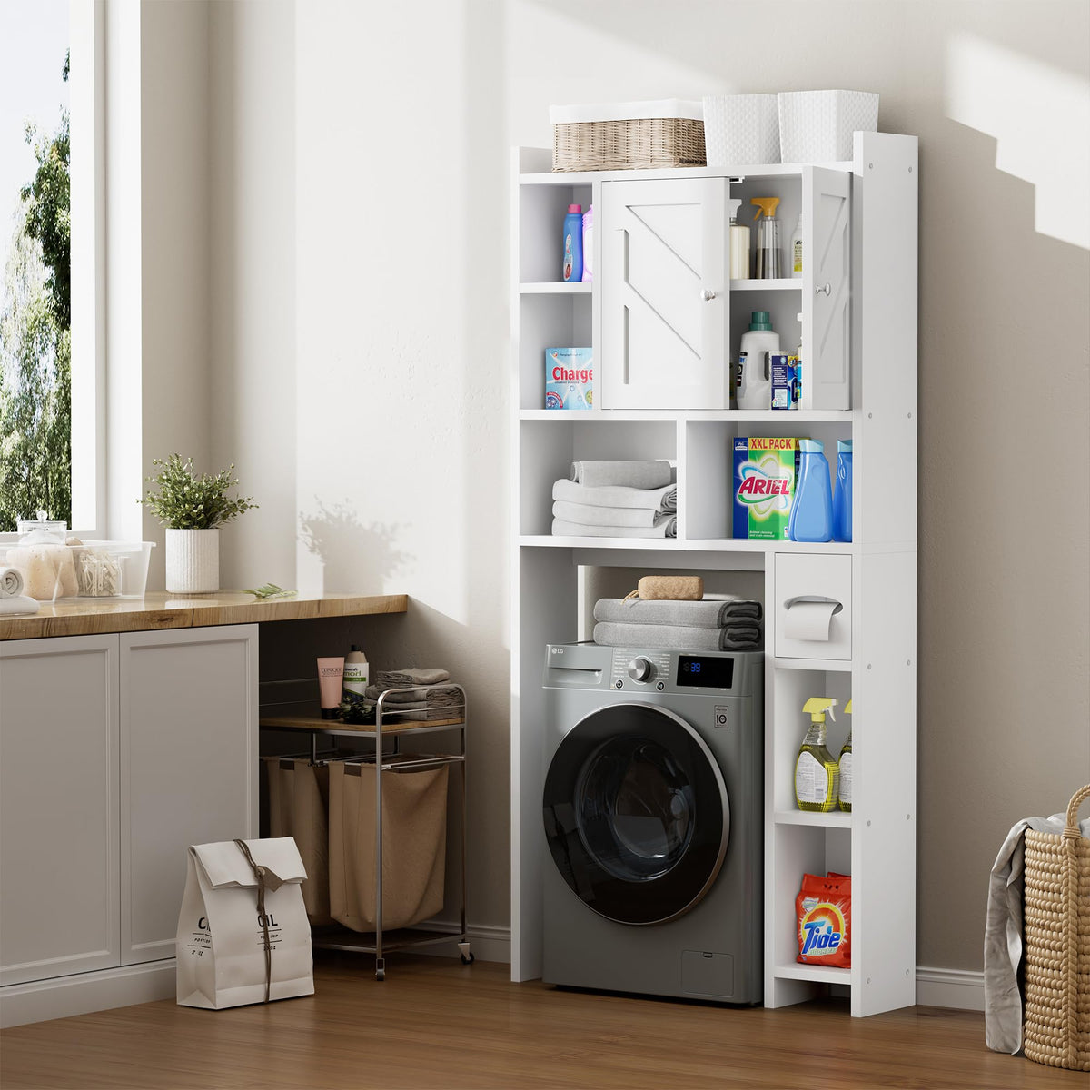 White Over the Toilet Storage Cabinet with Adjustable Shelf U76138