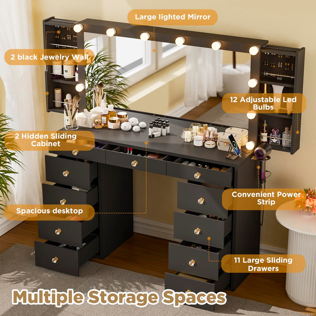 Black Vanity Desk with Mirror Q820
