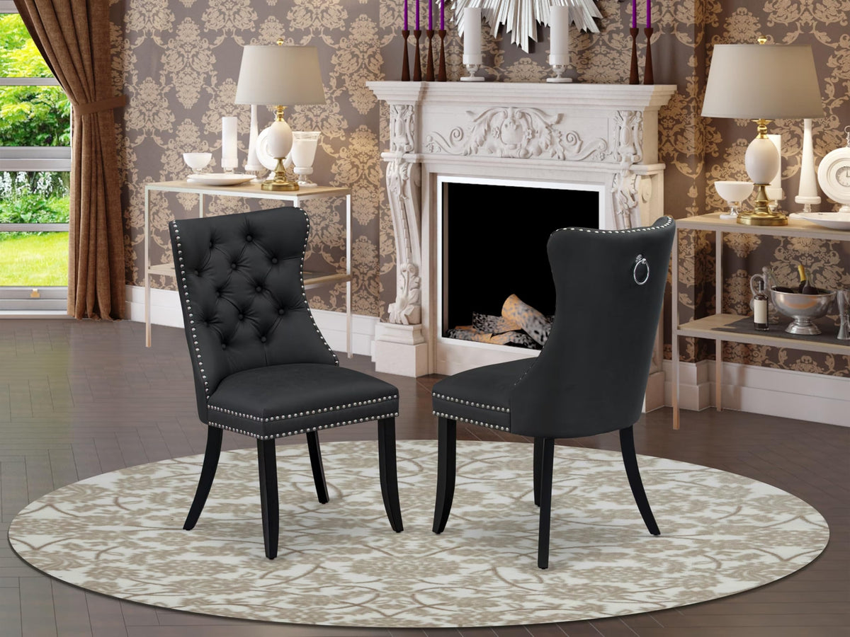 Button Tufted Dark Gray Polyester Fabric Upholstered Dining Chairs, Set of 2 A146369