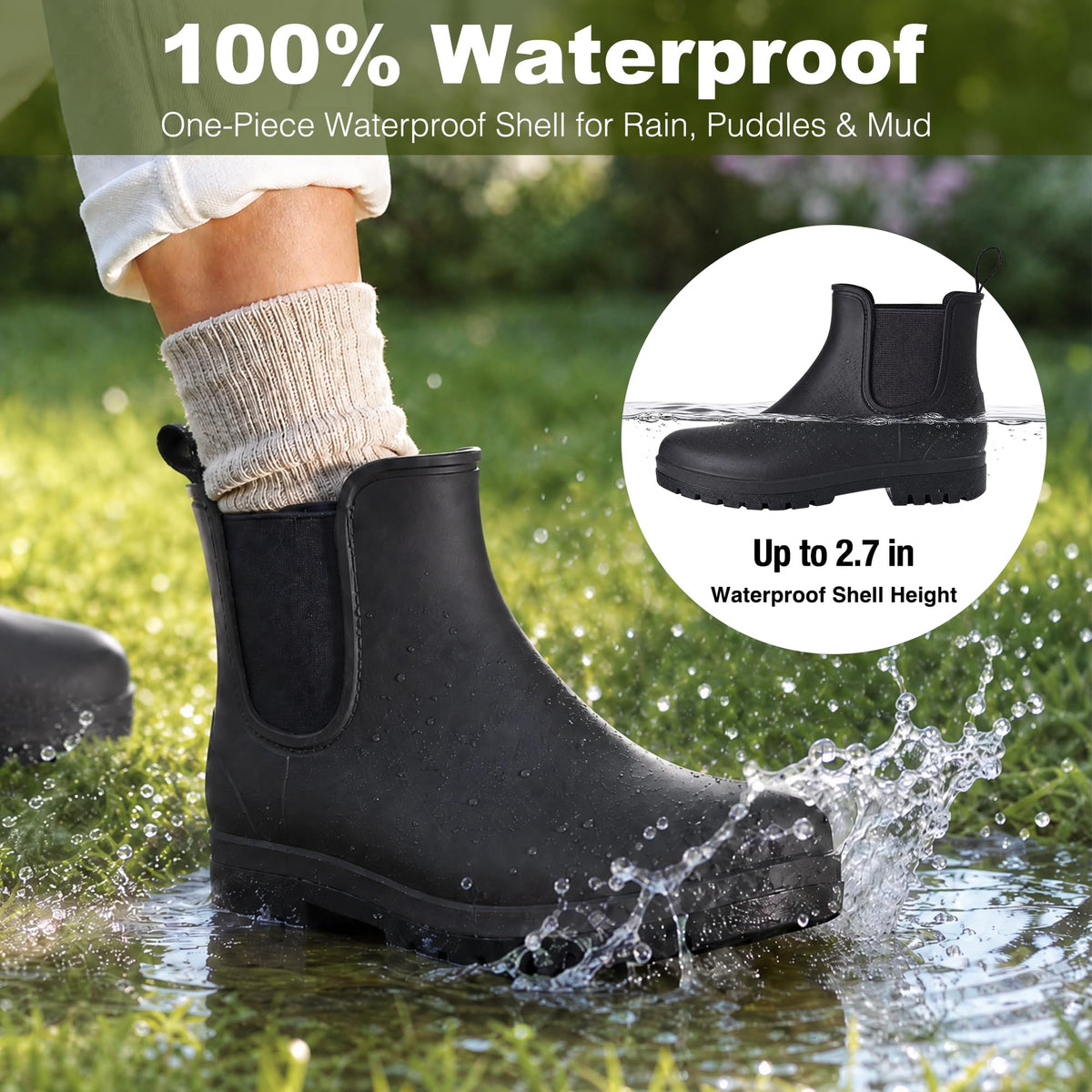 Short Waterproof Chelsea Ankle Rain Boots Q39418