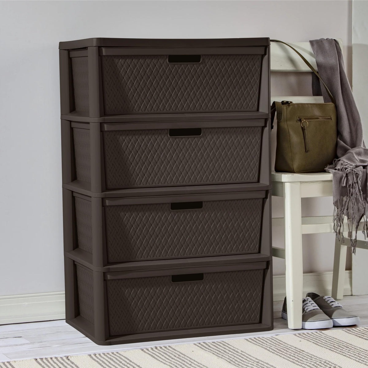 Brown 4 Drawer Plastic Storage Tower P760348