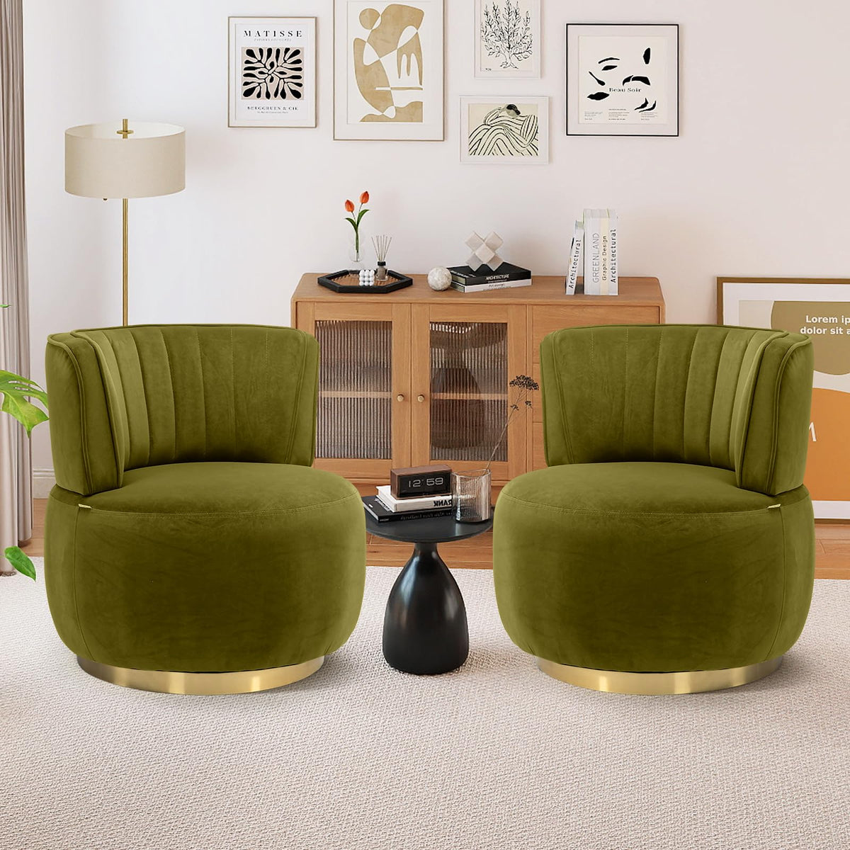 Velvet Swivel Barrel Chairs Set of 2 T820135