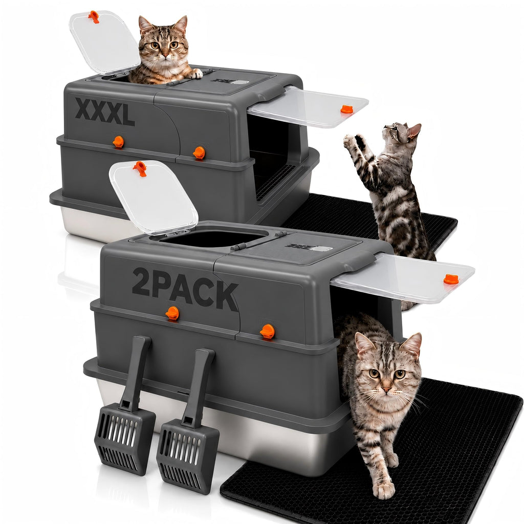 2 Pack XXXL Stainless Steel Litter Box with Lid R2406