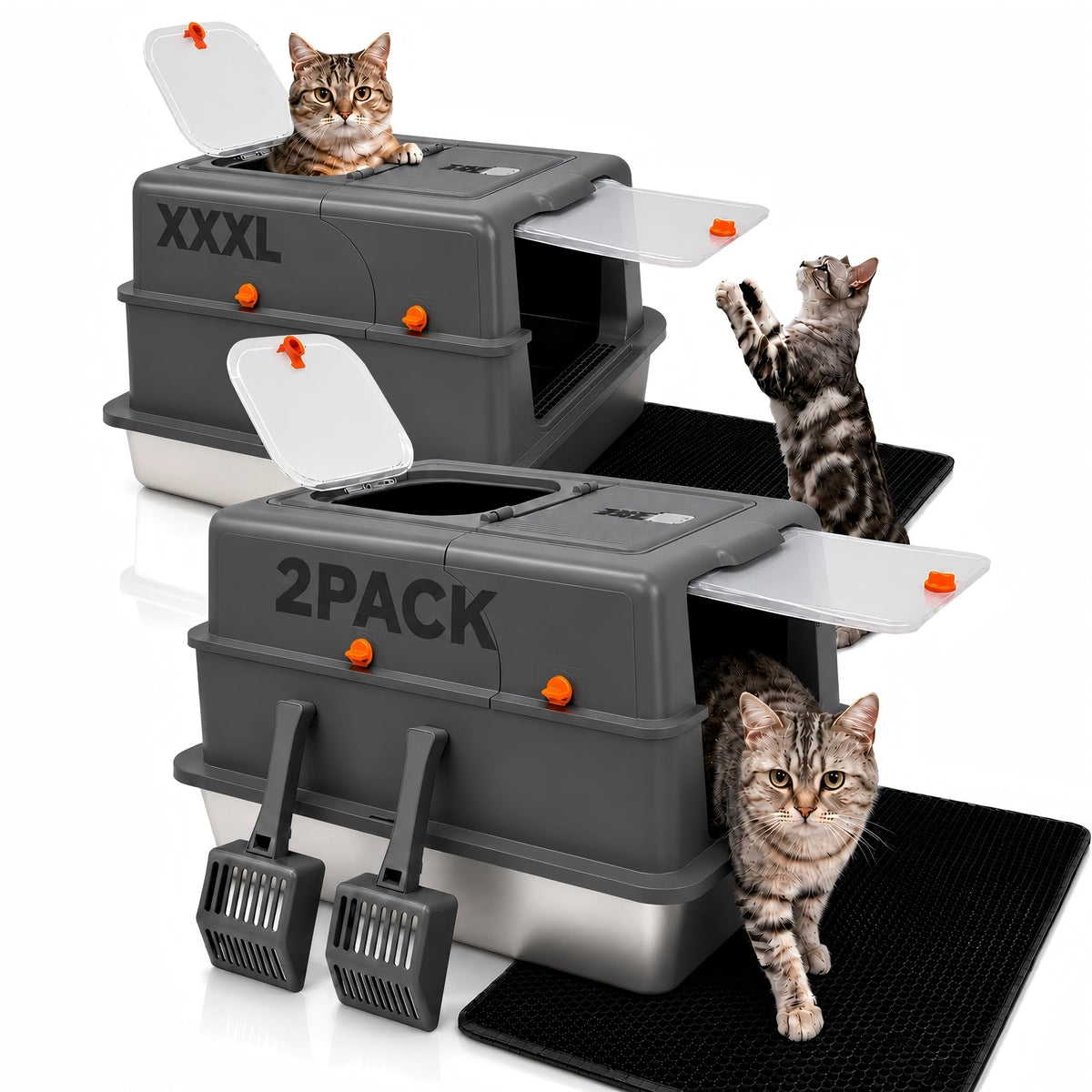 2 Pack XXXL Stainless Steel Litter Box with Lid R2406