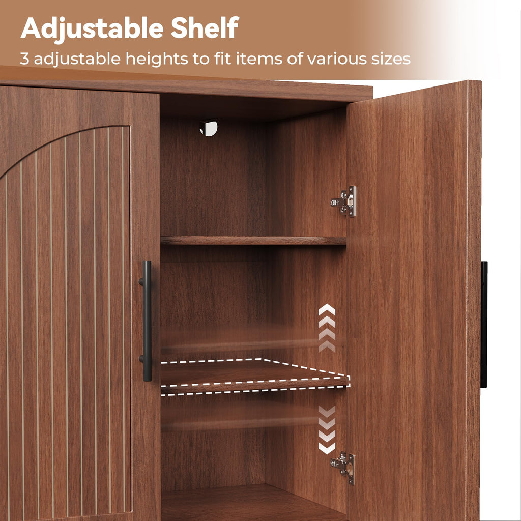 63" Fluted Walnut Credenza with Adjustable Shelf W382