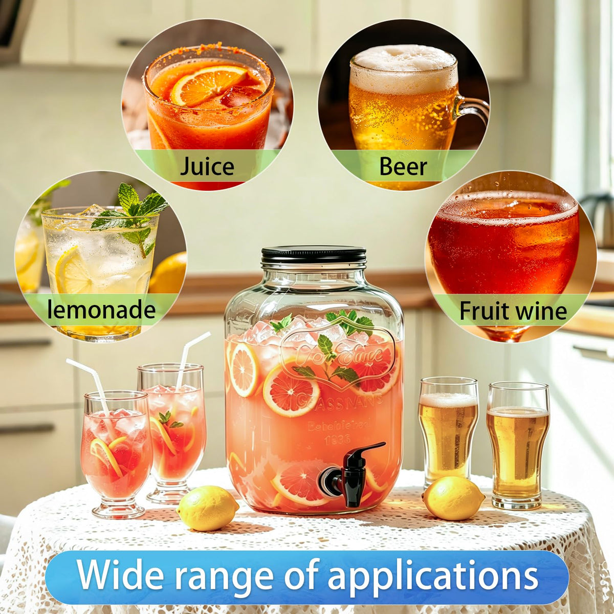 2 Pack 1.5 Gallon Glass Beverage Dispenser with Stand O479479