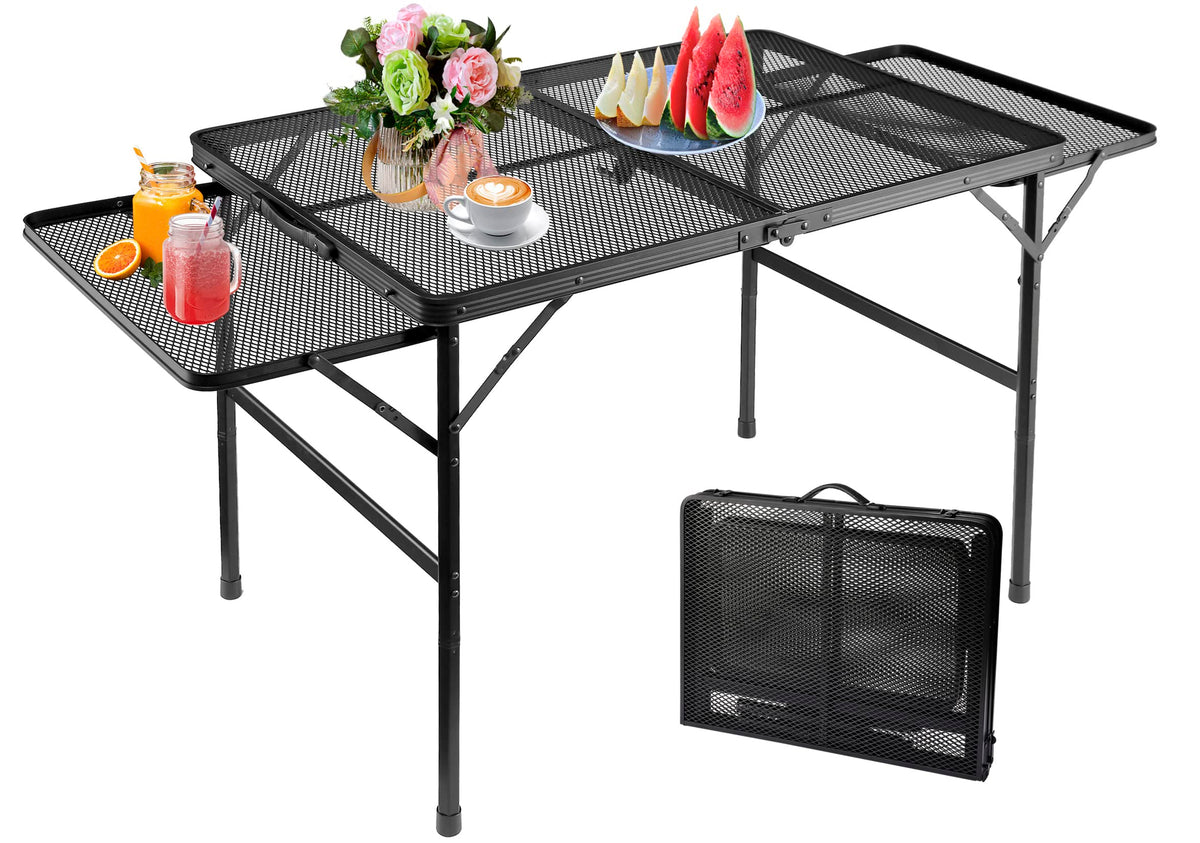 Black 4.4 FT Folding Camping Table with 2 Wing Panels I56900