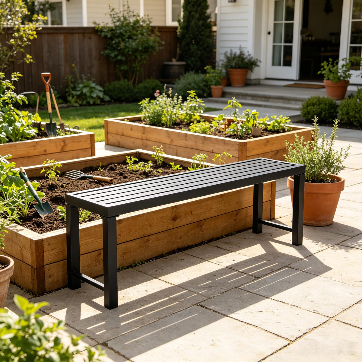 Black 46" Metal Outdoor Bench M7366