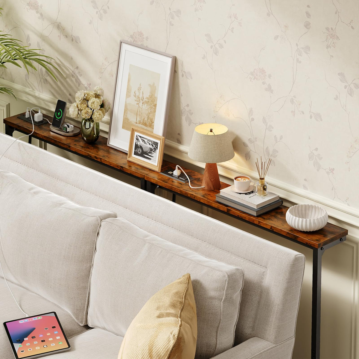 63 Inch Narrow Console Table with 2 Power Outlets R93833