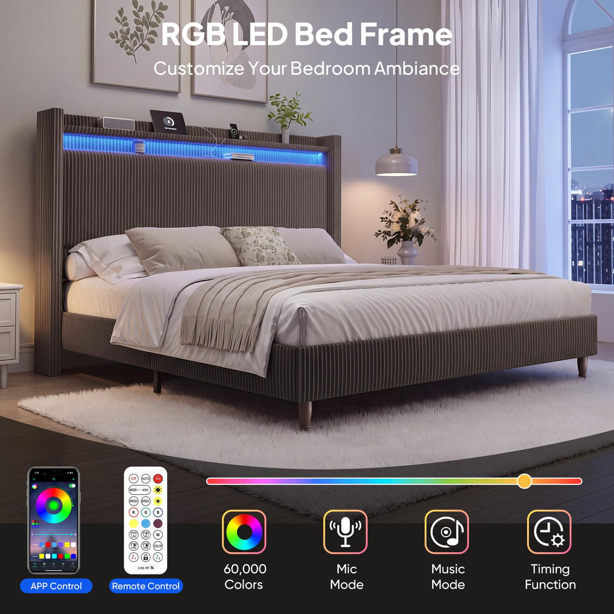 Queen Size Corduroy Upholstered Bed Frame Y4299