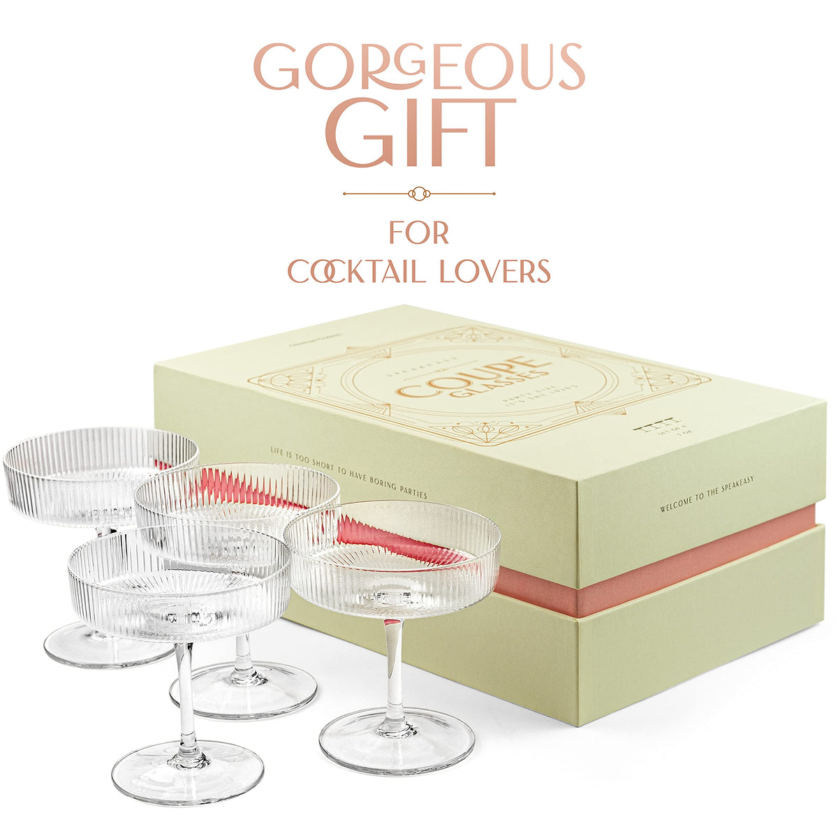 Set of 4 7 oz Coupe Cocktail Glasses with Stems E538304