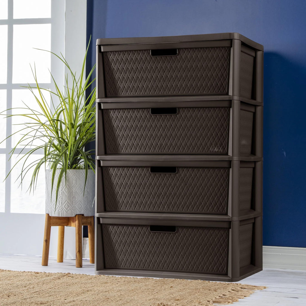 Brown 4 Drawer Plastic Storage Tower P760348