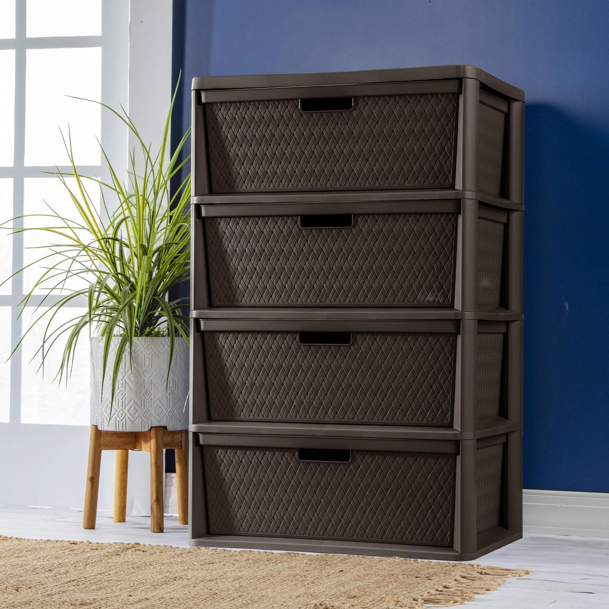Brown 4 Drawer Plastic Storage Tower P760348