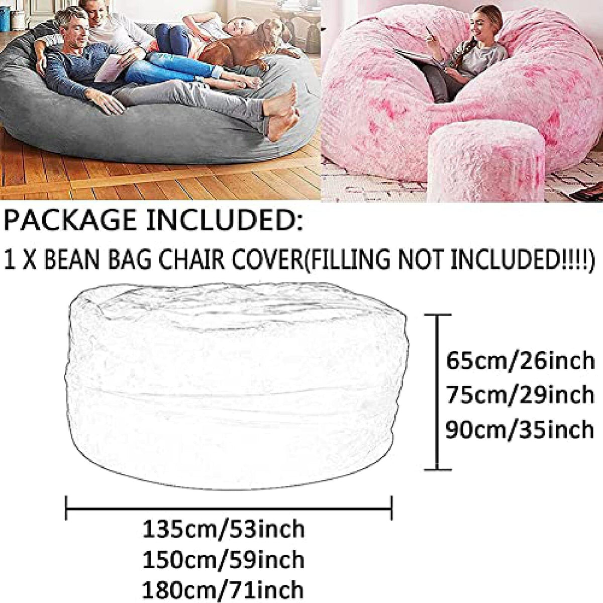 Yellow 6FT Bean Bag Chair Cover K26165