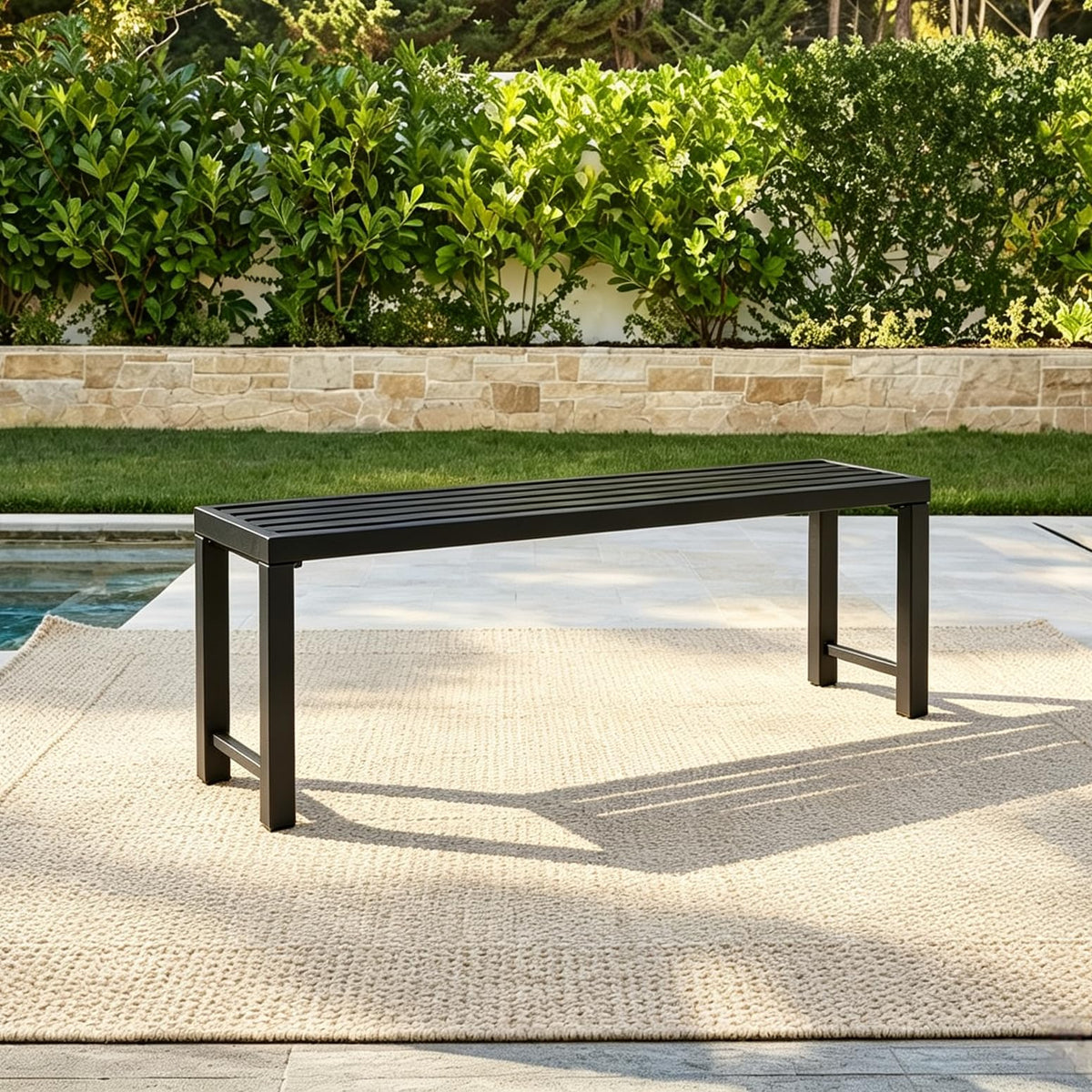 Black 46" Metal Outdoor Bench M7366