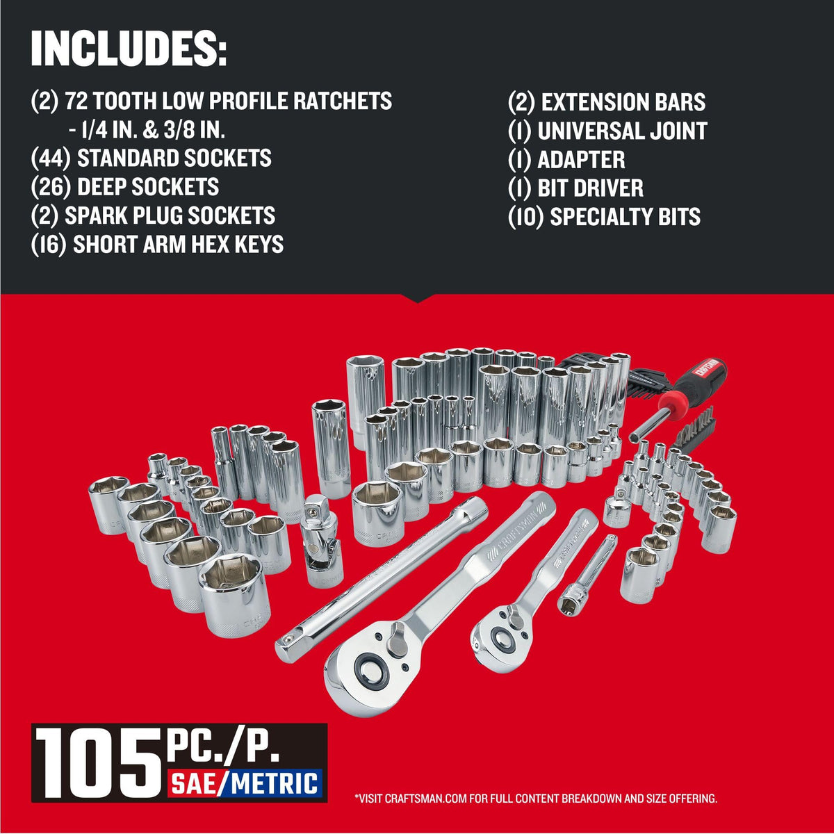 105 Pcs Standard and Metric Mechanics Tool Set with Case F207287
