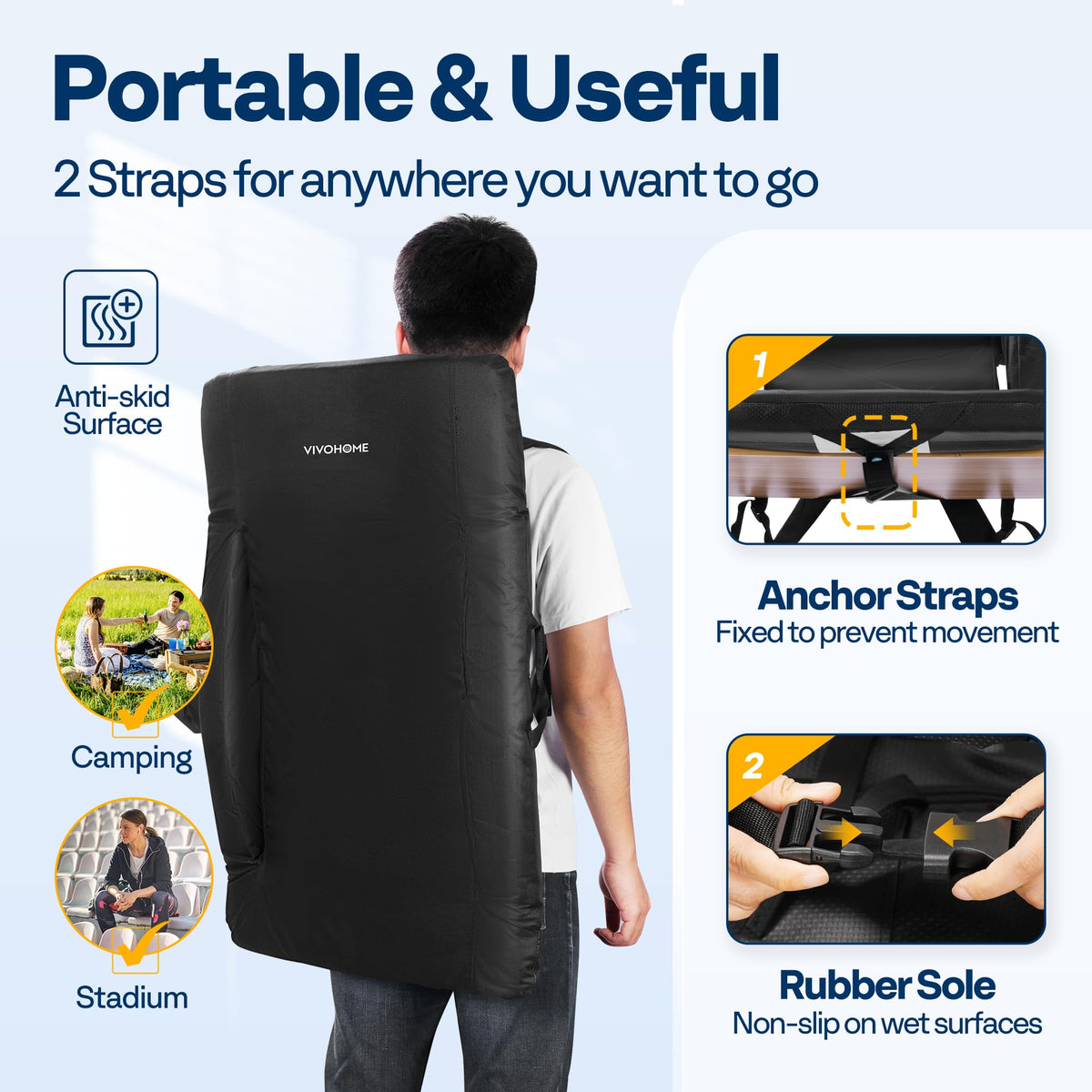 2 Pack Portable Padded Stadium Seats with Back Support and Cup Holder C9494