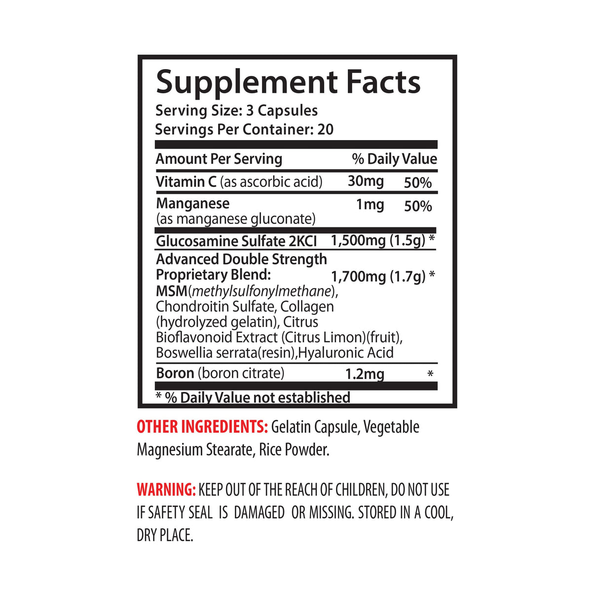 MSM Glucosamine Chondroitin Capsules 180 Tablets M540