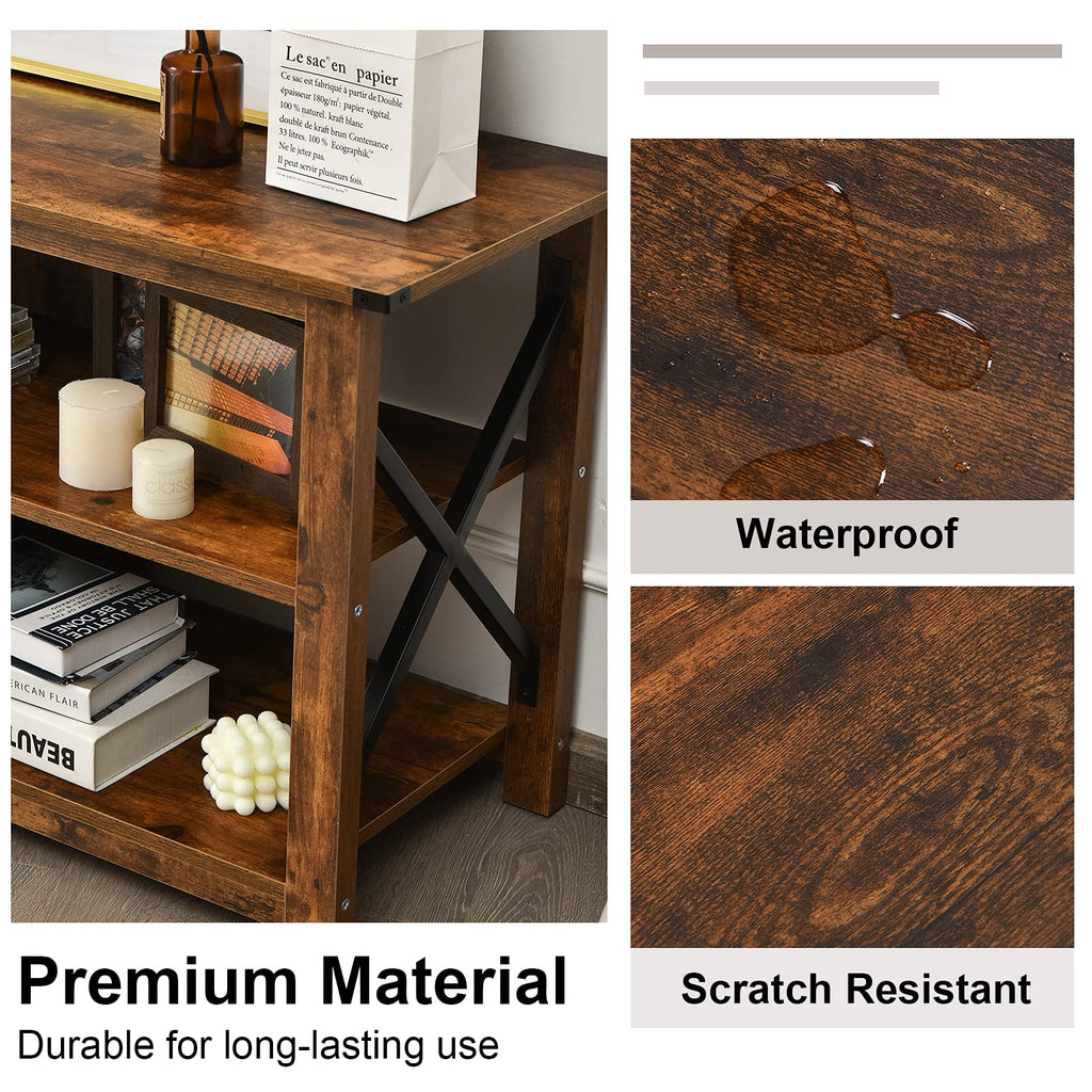 Brown 3 Tier Wood TV Stand with Open Shelves U19936