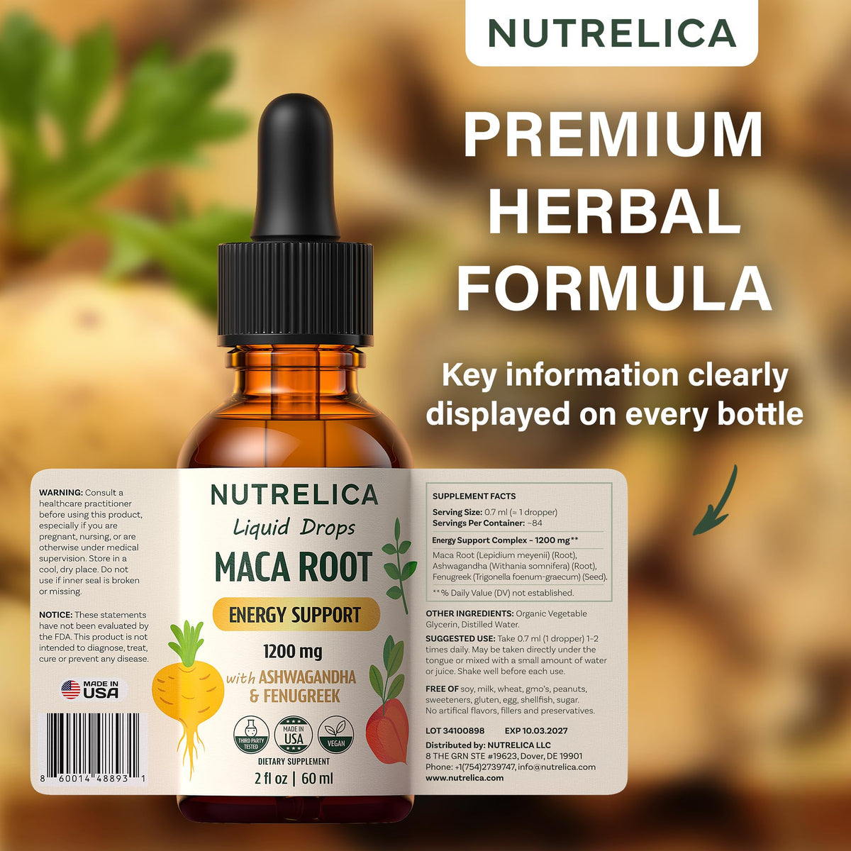Maca Root with Ashwagandha & Fenugreek 1200mg Vegan H557