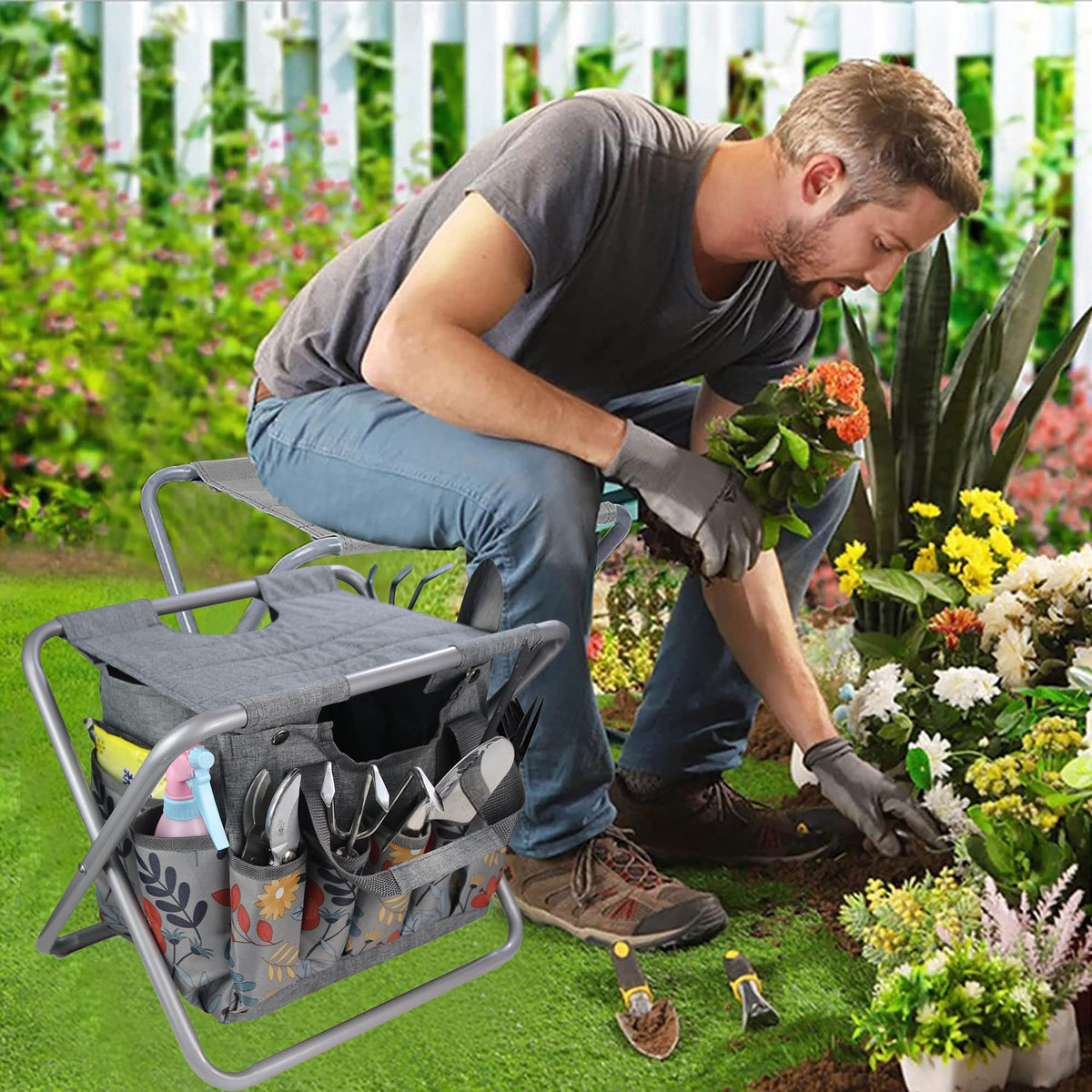 Folding Gardening Stool with Storage Tote Bag V52172