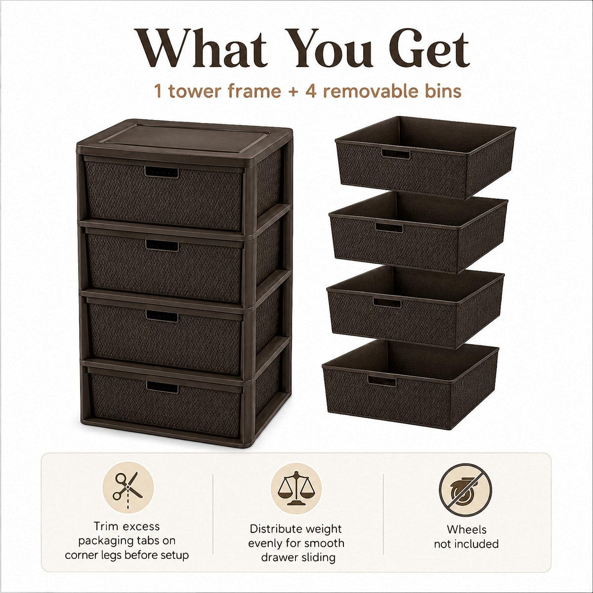 4 Drawer Tower with Removable Bins E580