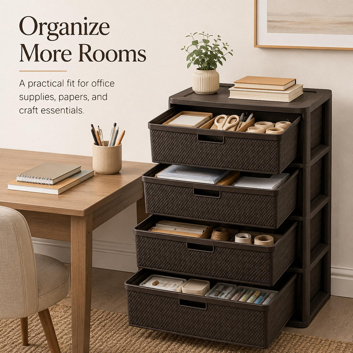 4 Drawer Tower with Removable Bins E580