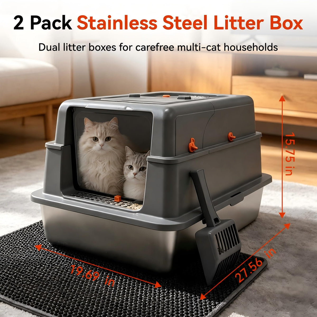 2 Pack XXXL Stainless Steel Litter Box with Lid R2406