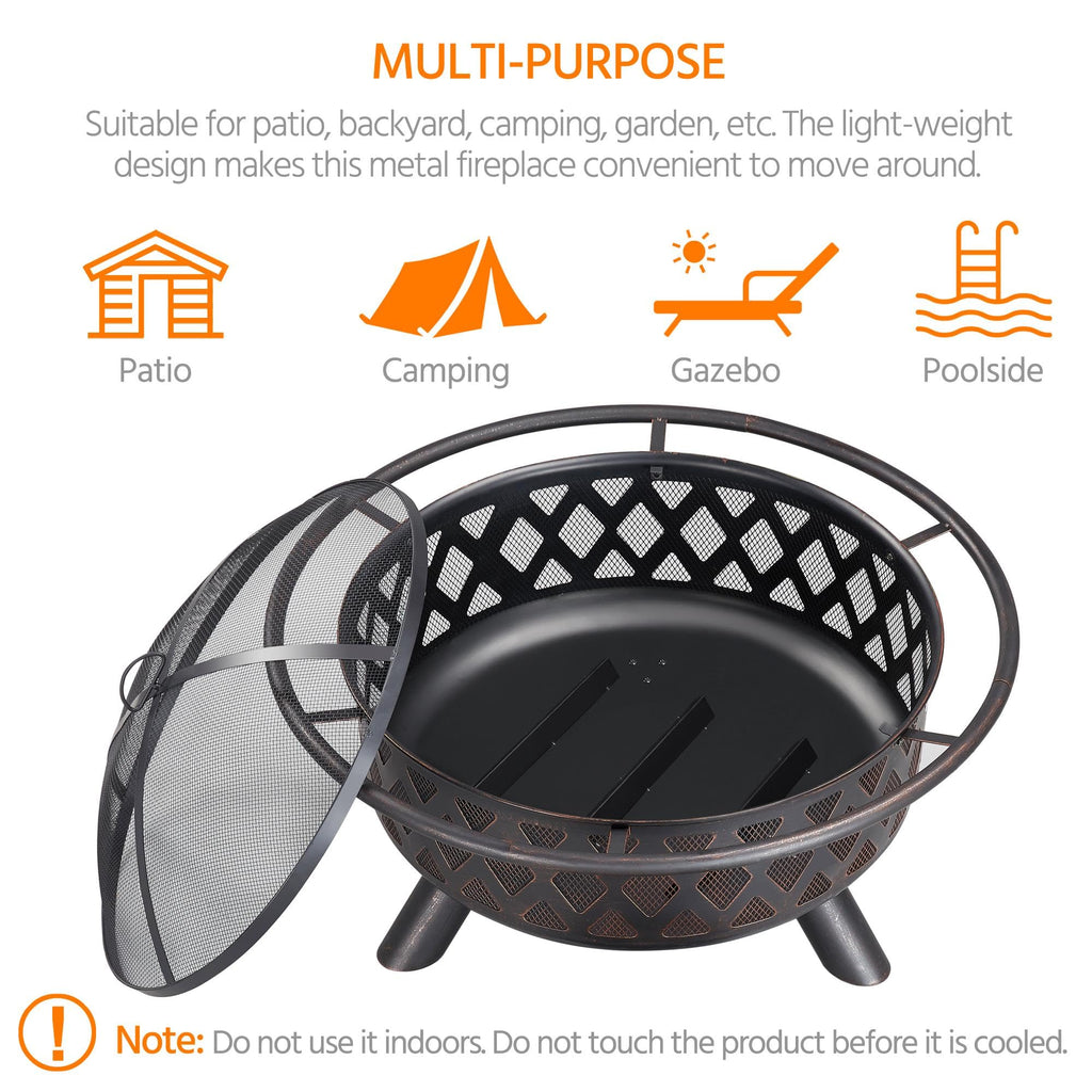 36in Wood Burning Fire Pit with Spark Screen W64033