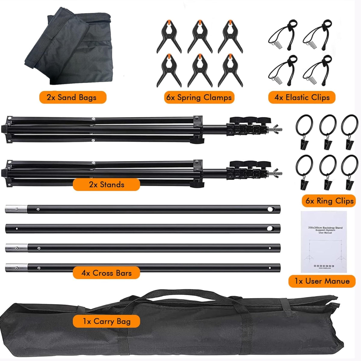 8.5 x 10ft Adjustable Backdrop Stand Support Kit with Sandbag, Clamp and Carry Bag B2865