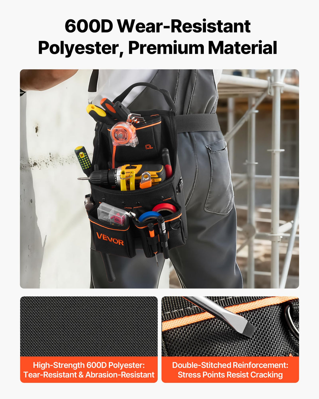 14 Pockets Heavy Duty Adjustable Tool Pouch with Belt V53493