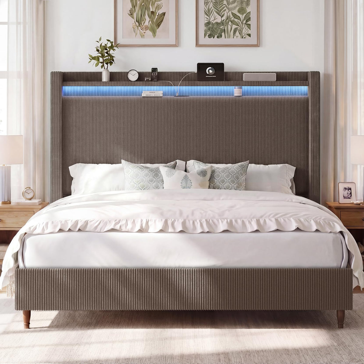 Queen Size Corduroy Upholstered Bed Frame Y4299