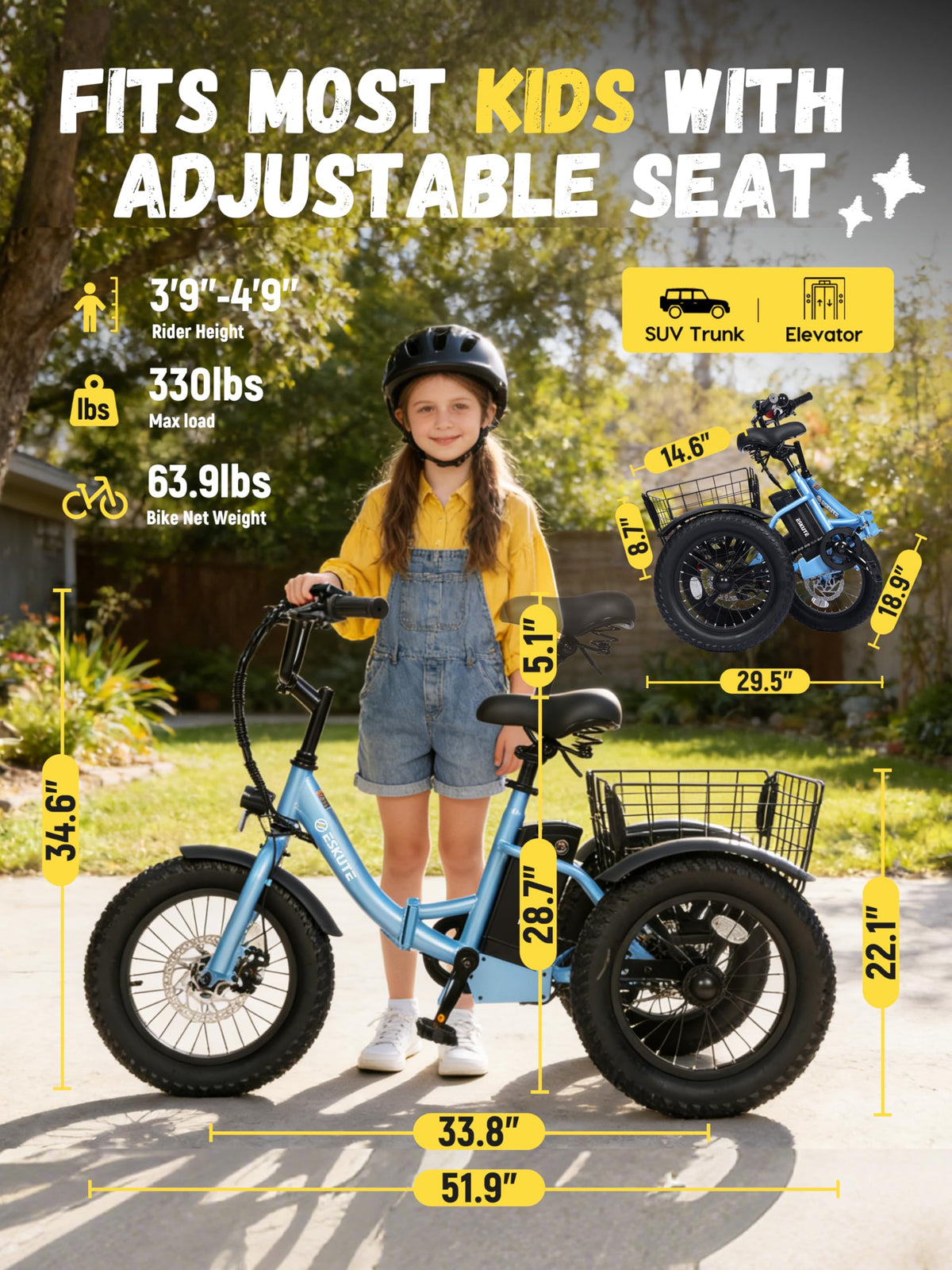 Blue Fat Tire Folding Electric Trike H8667
