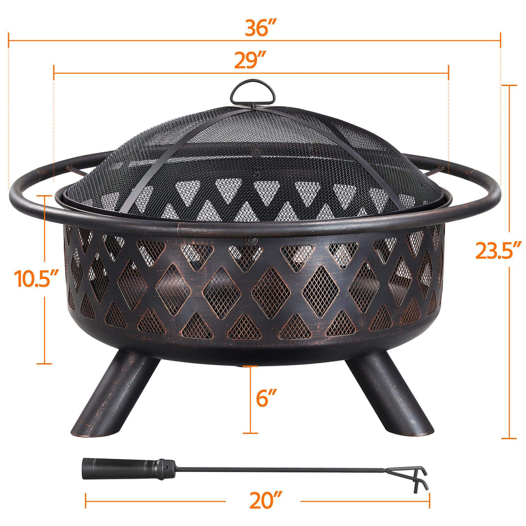36in Wood Burning Fire Pit with Spark Screen W64033