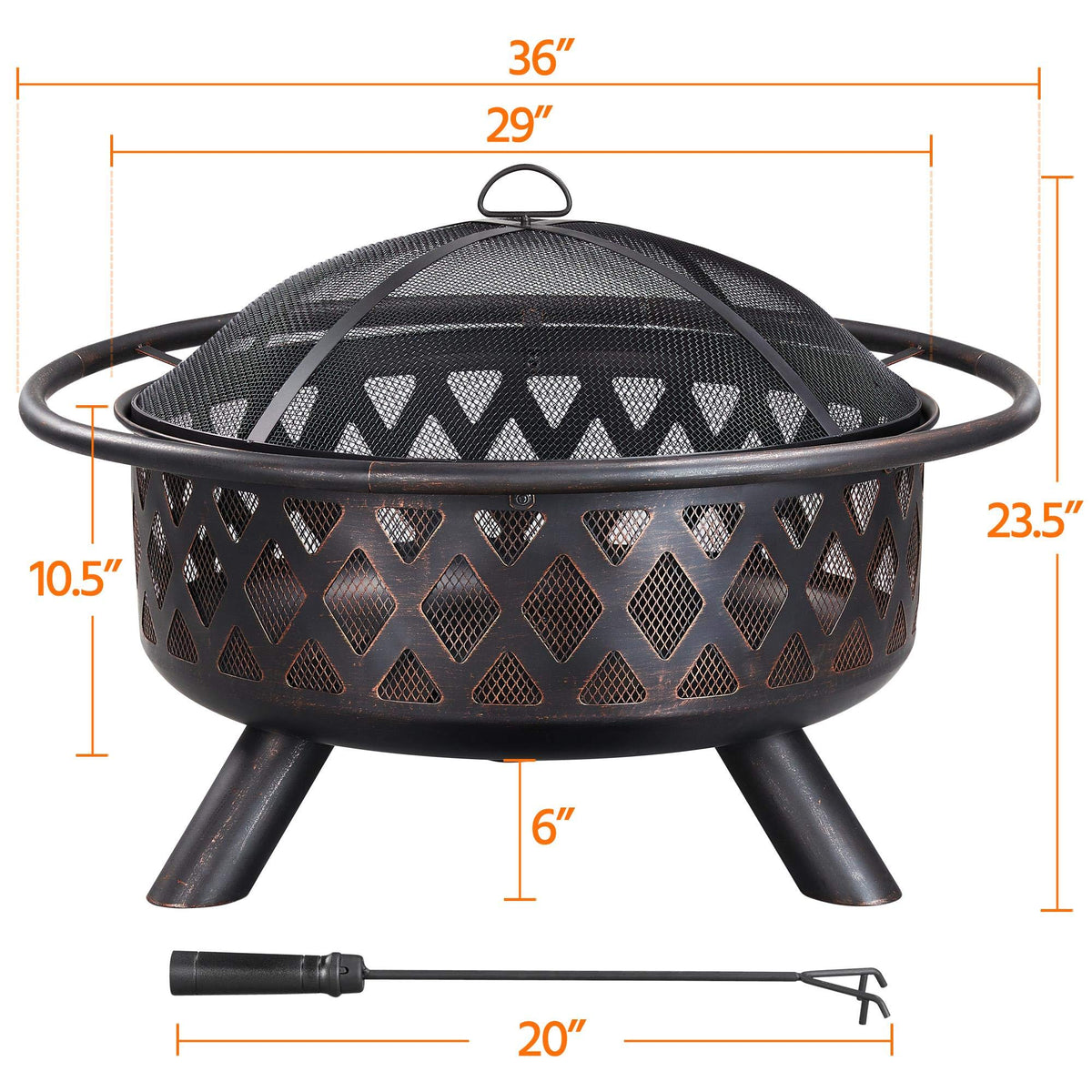36in Wood Burning Fire Pit with Spark Screen W64033