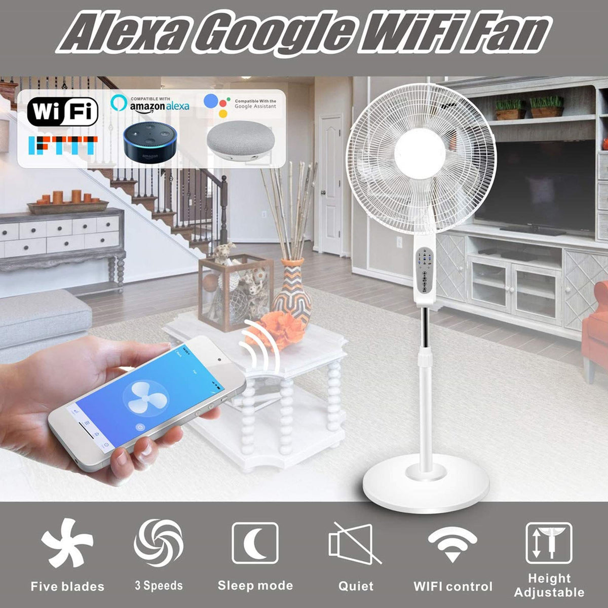 16” WIFI Enabled Oscillating Pedestal Fan C520